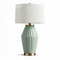 Ceramic table lamp with linen shade in soft green color 30 x 30 x 55cm