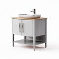 Gray bathroom vanity with wooden top and round sink 80 x 40 x 85cm