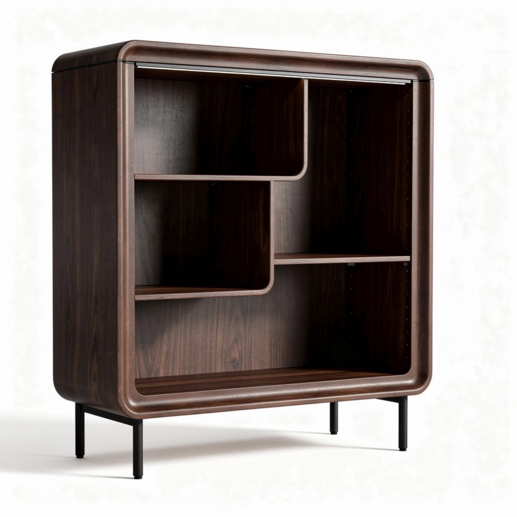 Modern wooden bookshelf with open shelves and metal legs 80 x 30 x 100cm