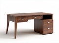 Wooden desk with three drawers and side storage in walnut finish 120 x 60 x 75cm