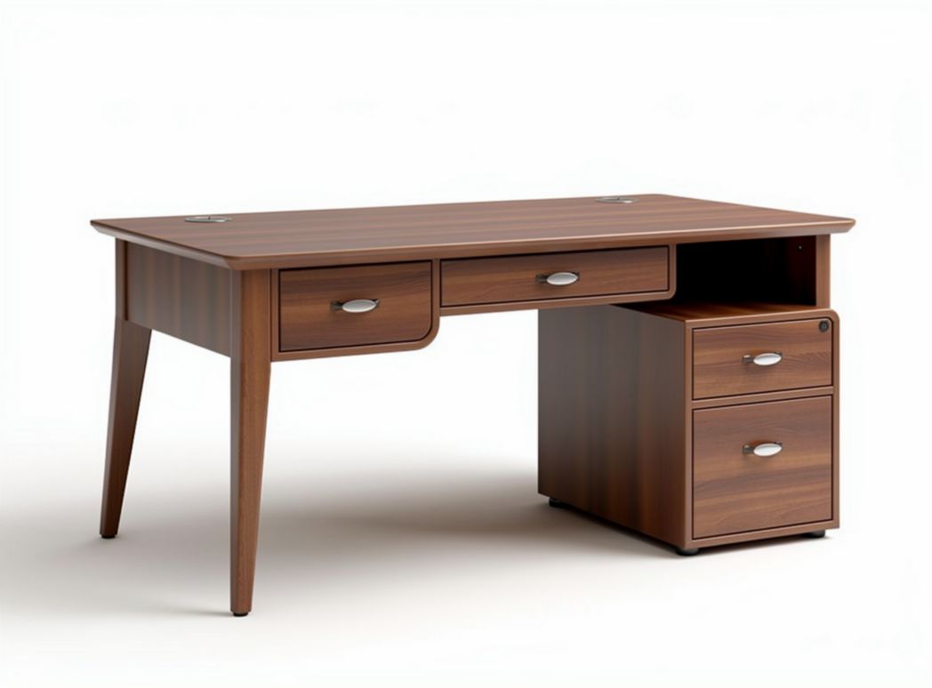 Wooden desk with three drawers and side storage in walnut finish 120 x 60 x 75cm