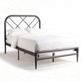 Metal bed frame with geometric headboard in black finish full size