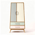 Wooden wardrobe with four color panel design and two drawers 70 x 40 x 140cm