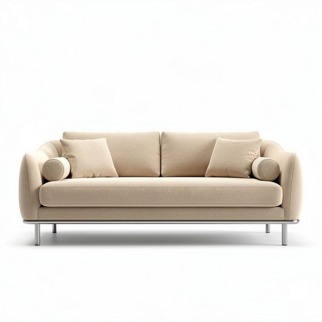 Beige fabric sofa with steel legs and removable cushions 200 x 85 x 75cm