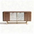 Wooden sideboard with marble accents and gold legs 150 x 40 x 70cm