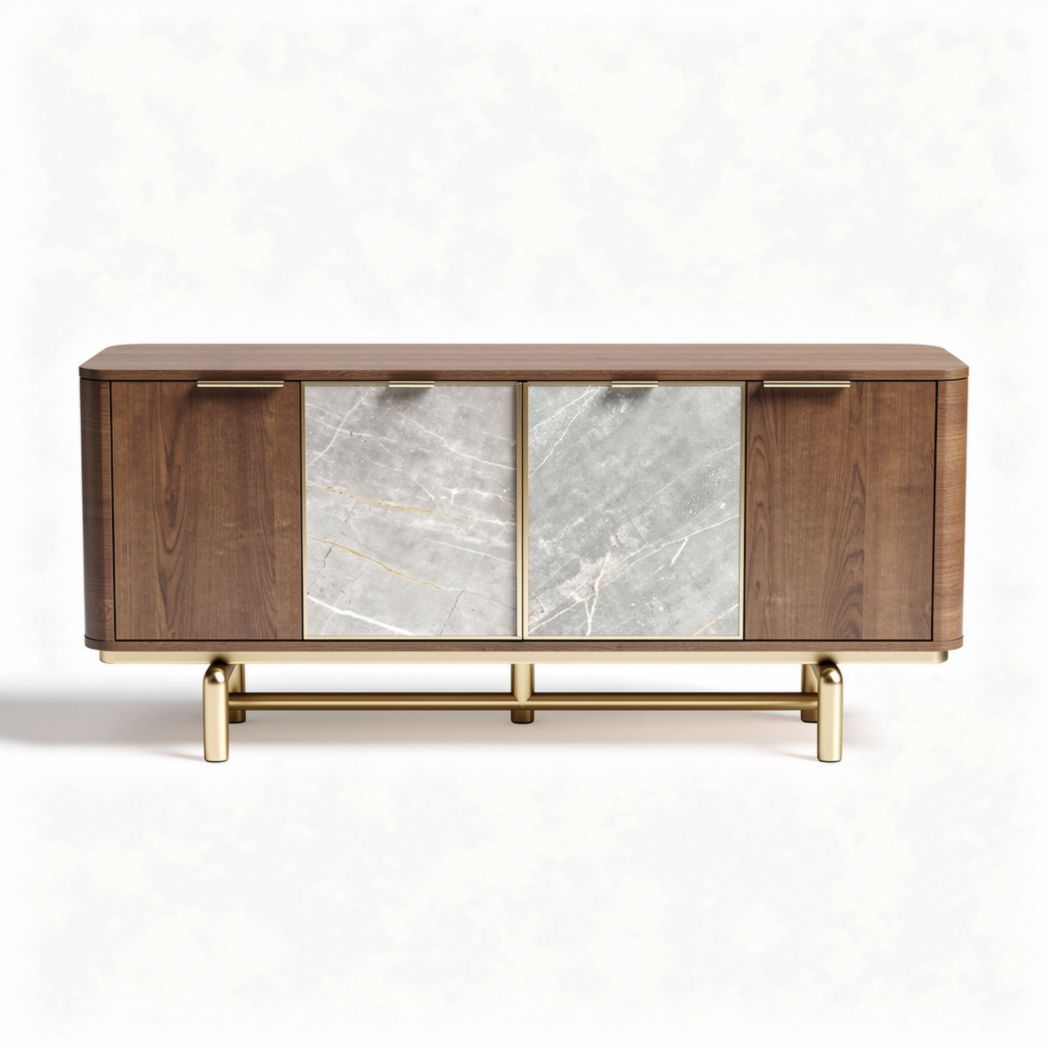 Wooden sideboard with marble accents and gold legs 150 x 40 x 70cm