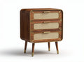 Wooden nightstand with three drawers and rattan accent 40 x 30 x 70cm