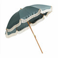 Fringed patio umbrella in teal color with wooden pole 200 x 200 x 250cm
