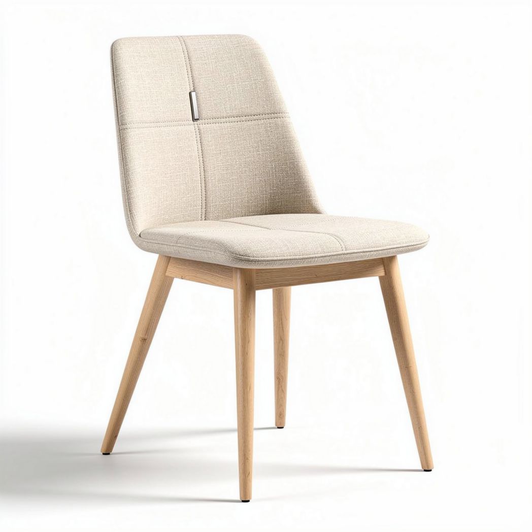 Fabric dining chair with wooden legs in cream color 45 x 45 x 85cm